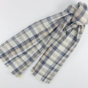 Womens Mens Scarf Wrap Shawl Neck beige gray plaid Soft knit Winter 27 x…